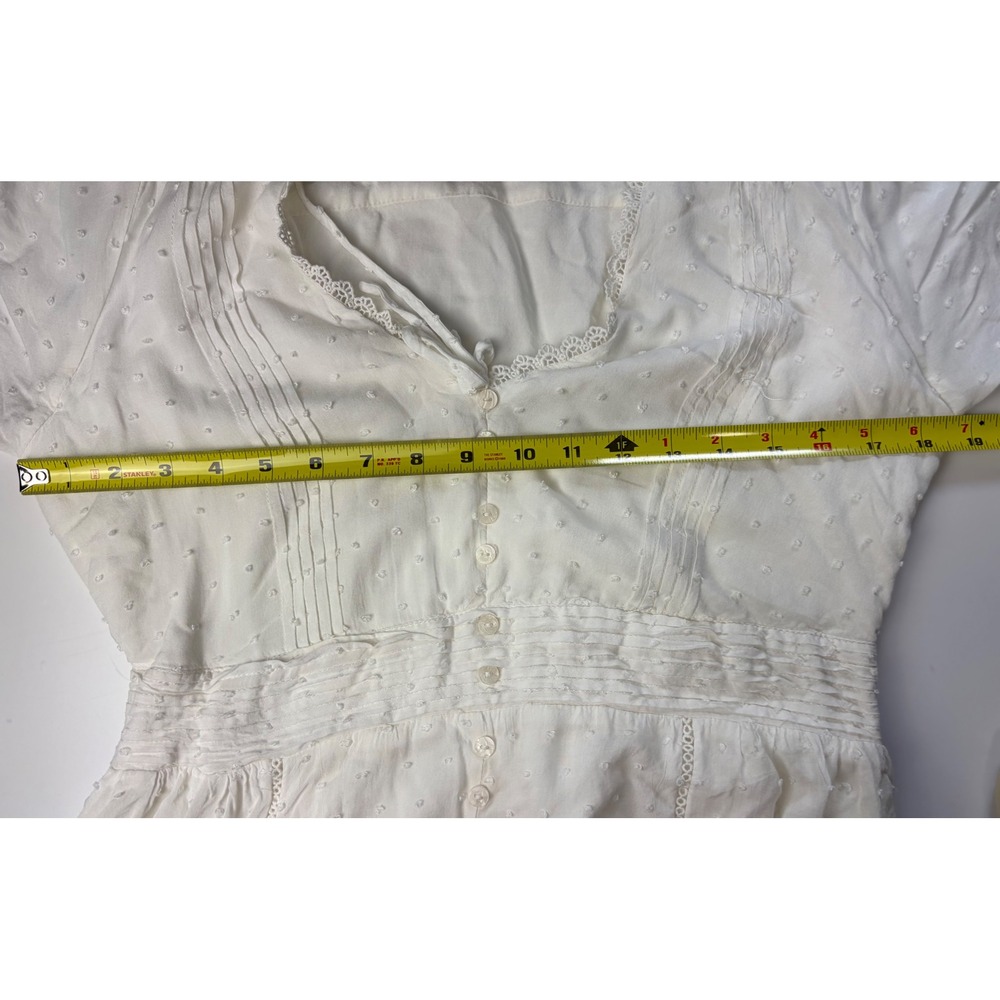 Lulus White Swiss Dot Maxi Dress Cottagecore Button Front Boho Lace‎ Trim Large - Picture 5 of 13